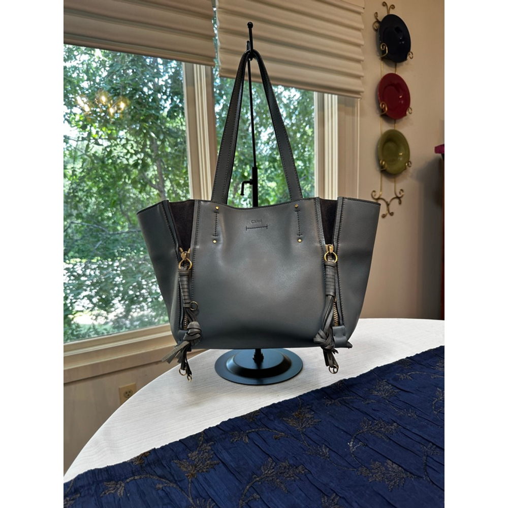 Chloé Leather Slate Blue Leather & Gray Suede Tote Bag - Picture 2 of 16